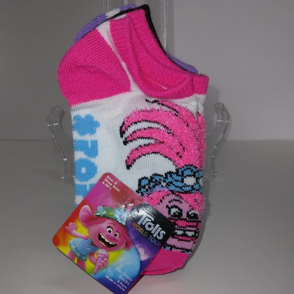 Trolls World Tour Girls' No Show Socks, 6 Pack Size Small 6-10.5 Multi Color - Picture 1 of 8